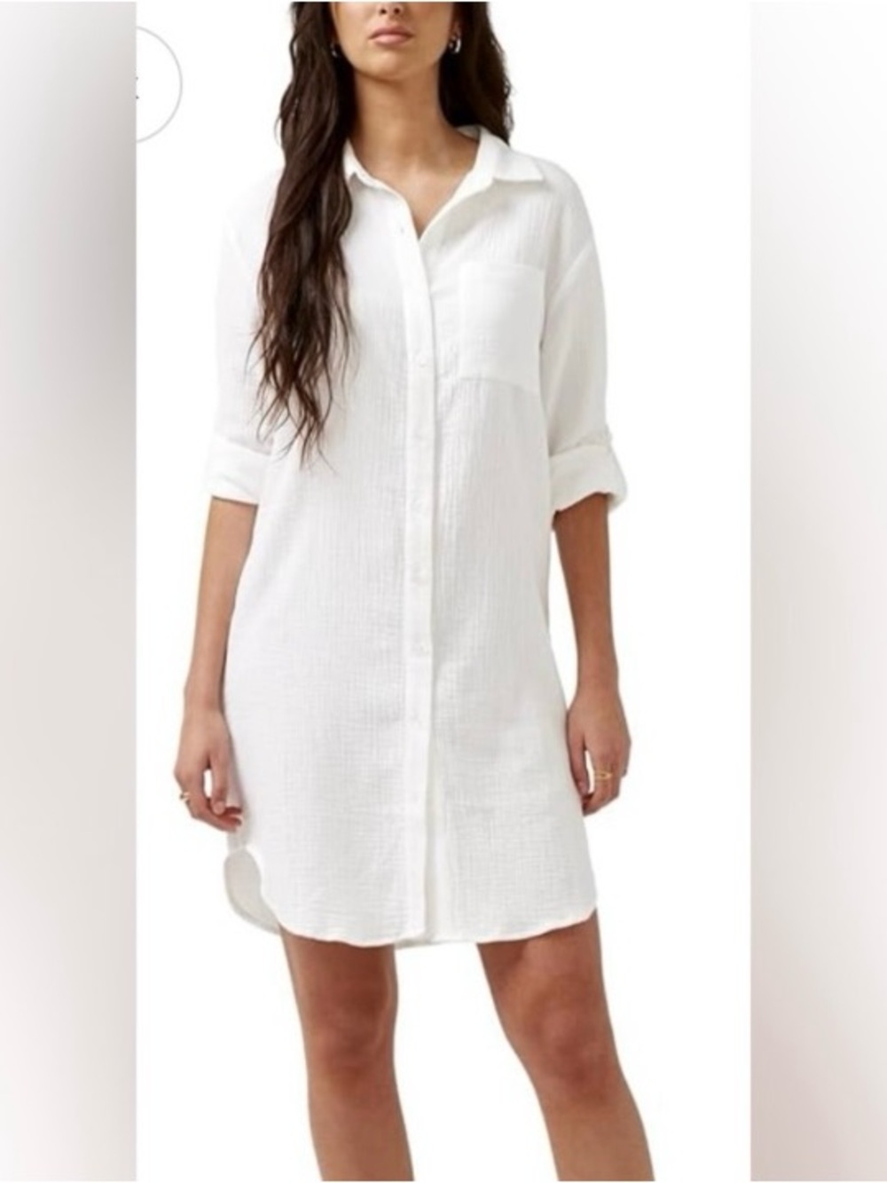 Buffalo David Bitton White Button-Front Mini Shirt Dress Women’s Size M